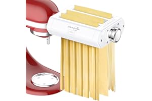 COOLCOOK Pasta Attachment for KitchenAid Stand Mixers, 3 in 1 Pasta Maker Set for Kitchenaid, Includes Pasta Roller, Pasta Cutter and Fettuccine Cutter with Cleaning Brush