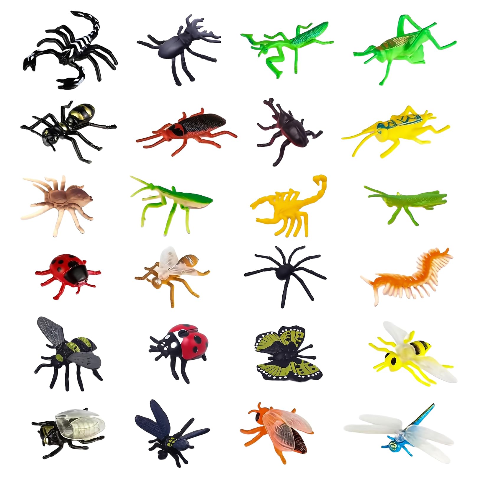 24 Pcs Mini Beasts for Kids,Bugs Toys Plastic Insects Toy Realistic Small Insect Dragonfly Model Bee Soft Rubber Dinosaur Children's Minibeasts Ladybird Fake Laying Games,for Children Collecting Kit