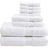 Madison Park 800GSM Bathroom Towel Set of 8 100% Cotton Bath Towel Set for Bathroom Luxurious Highly Absorbent 2 Bath Towels 2 Hand Towels 4 Washcloths Quick Dry Spa Quality White