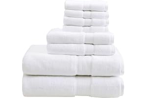 Madison Park 800GSM Bathroom Towel Set of 8 100% Cotton Bath Towel Set for Bathroom Luxurious Highly Absorbent 2 Bath Towels 2 Hand Towels 4 Washcloths Quick Dry Spa Quality White