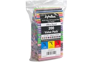 ARTELLIUS 200 Pack Color Hot Glue Sticks. Variety Colored Glue Gun Stick. Hot Melt Adhesive Mini Glues Sticks for DIY Art Craft Repair Bonding Bulk Gold Black Yellow Pink Red Purple