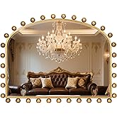 CAVINHOME 36"x28" Wide Arched Wall Mirror, Antique Gold Ball Frame with Beveled Glass, Large Horizontal Mantel Piece Over Fir