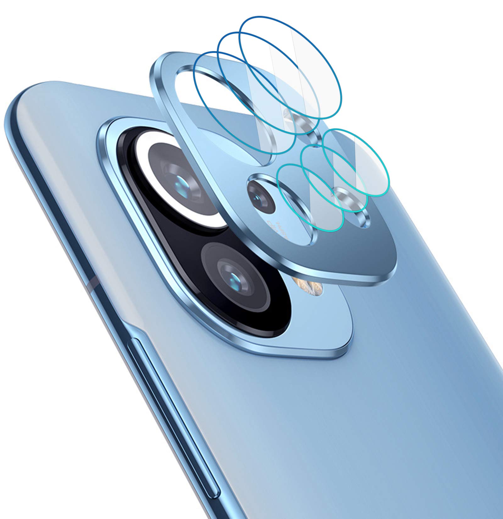 NOKOER Camera Lens Protector for Xiaomi Mi 11, [2 in 1] Camera Lens Protector Ring + Camera Lens Tempered Glass Protector Film, 360 Degree Protection [Anti-Fall] [Wear Resistant] - Blue