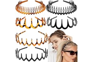Supgoodom 6 PCS Zig Zag Headbands Plastic Wavy Hair Head Band Comb with Teeth Hoop Accessories for Women Men Girls, Versatile Bright Black&Retro Leopard