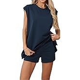 AIBIANOCEL Womens 2 Piece Lounge Sets Oversized Sleeveless T-Shirts Tops High Waist Biker Shorts Set Workout Tracksuit