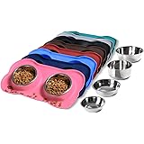 Hubulk Pet Dog Bowls 2 Stainless Steel Dog Bowl with No Spill Non-Skid Silicone Mat + Pet Food Scoop Water and Food Feeder Bo