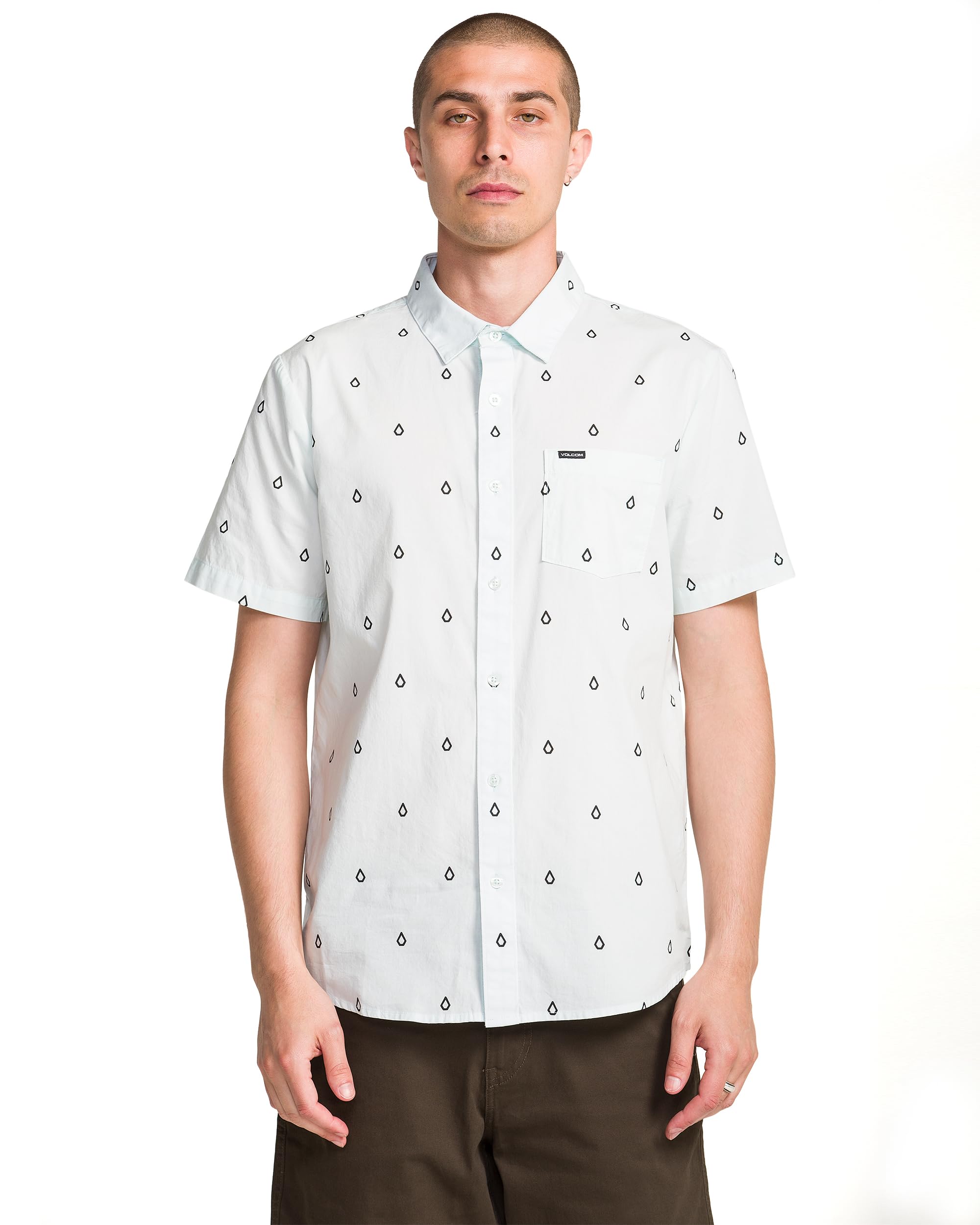 Volcom Men’s Patterson Short Sleeve Button Down Woven Shirt, Crystal Blue, XXLarge