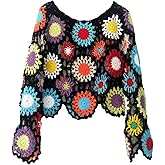 Bohemian Women Plus Crochet Sweater Long Sleeve Boho Floral Blouses Tops Multicolor Clothing