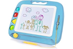 SGILE Large Magnetic Drawing Board - 4 Colors 16×13in Doodle Pad with 4 Stamps for Toddlers, Learning Toy Board Etch Sketch Gift for 36+ Month Kids Girls Boys, Light-Blue