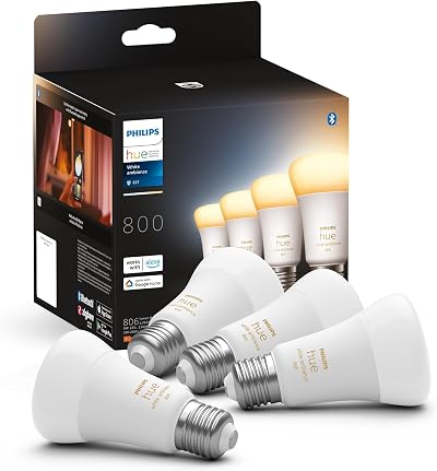 Philips Hue New White Ambiance Smart Bulb 4 Pack 60W 800 Lumen Bluetooth E27