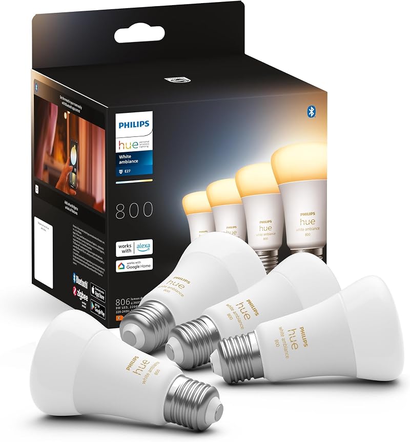 Philips Hue New White Ambiance Smart Bulb 4 Pack 60W 800 Lumen Bluetooth E27