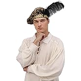 PROCOS Renaissance Tudor Flat Beret Hats with Feather Mens French Beret Hats Painter Cap Classic Medieval Costume