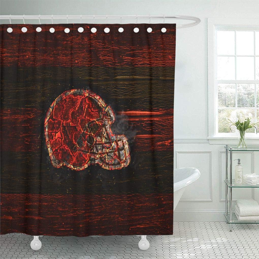 Amazon Com Ladble Decor Shower Curtain Set With Hooks Kansas City Chiefs Fire Red And White Lines Football Wooden Texture 72 X 78 Inches Polyester Waterproof Bathroom Home Kitchen