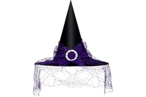 Edoneery Halloween Witch Hat for Women, Mesh Lace Fancy Dress Wizard Costume Accessory for Cosplay Parties