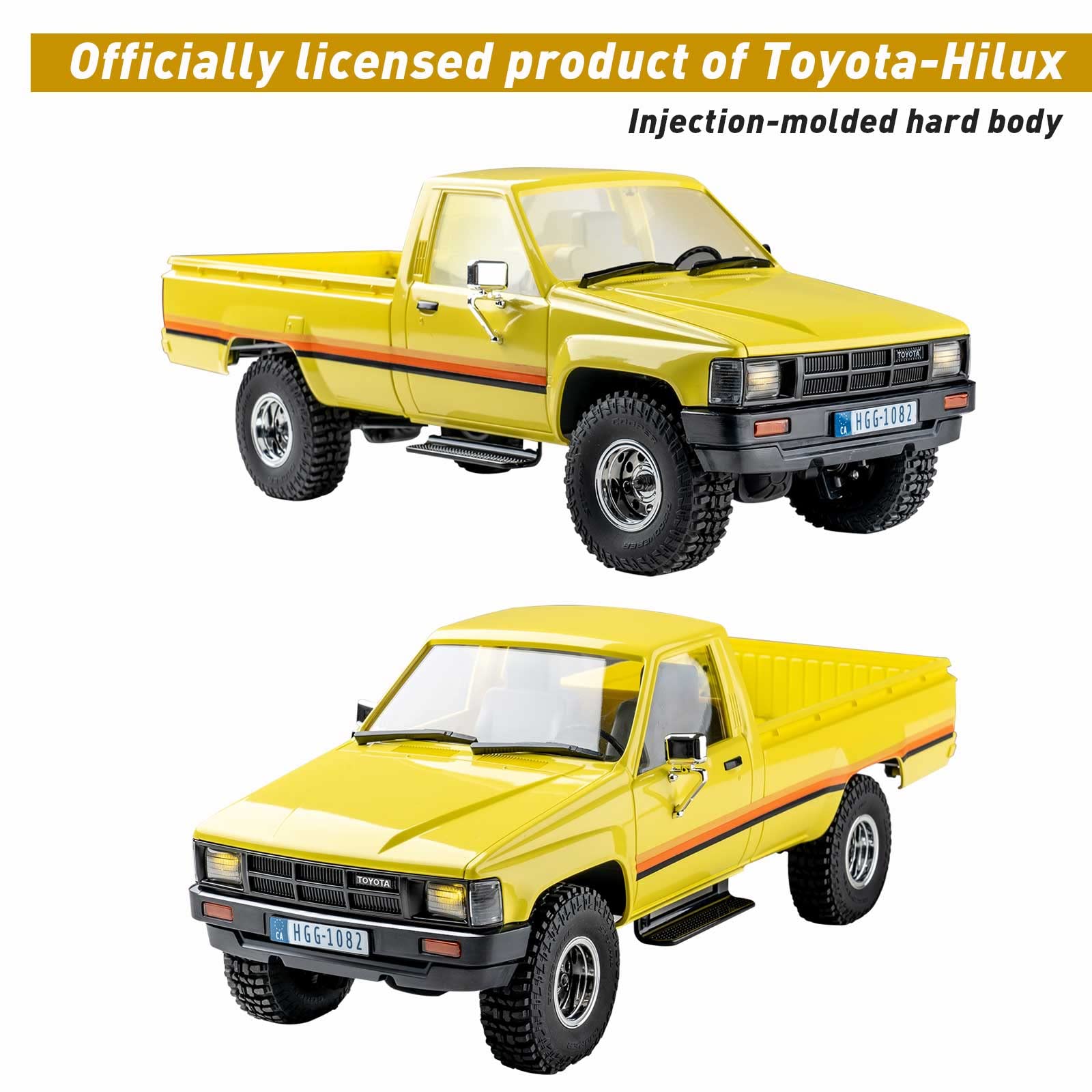 WOWRC FMS 1/18 RC Crawler Hliux 4WD Brushed RTR RC Car Official Licensed Model Car 4WD Hobby RC Crawler RC Car Remote Control Car with LED Lights Vehicle 3-Ch 2.4GHz Transmitter for Adults (HILUX)