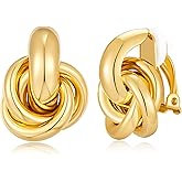 YUJIE Gold Clip On Earrings for Women Gold Plated Geometric Knot Ear Clip Chunky Door Knocker Studs Earrings Trendy Jewelry