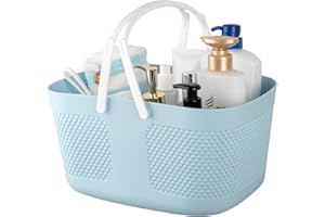REJOMIIK Shower Caddy Basket, Portable Large Capacity Thickened Plastic Organizer Storage Tote with Handles Drainage Toiletry Bag Bin for Bathroom, College Dorm Room Essentials, Kitchen, Camp, Gym, Blue