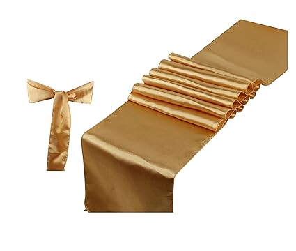 Elina Home Gold Satin 10 Table Runner 50 Combo Of Tablerunner Chair Bow Sash For Wedding Gold Gold