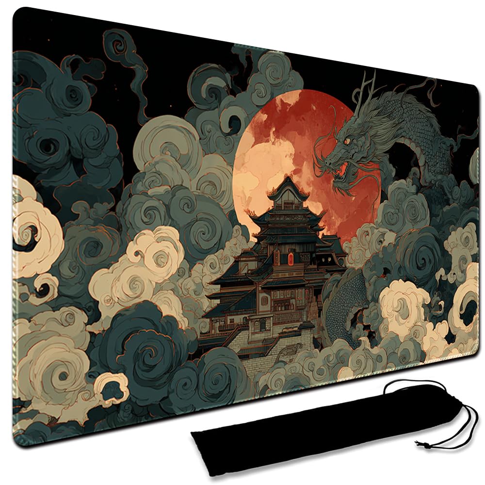 MTG Playmat, 60 x 35CM MTG Playmat with Zones, Stitched Edges Game Play Mat Trading Card Game Playmats Mouse Pad Smooth Rubber Surface TCG Game Mat with Storage Bag (No Zone,4)