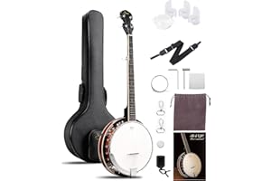 ALLSET 5 String Electric Banjo, Full Size 38 inch Geared 5th Tuner | Remo Head & Mahogany Body | Complete Starter Kit + Gig Bag/Tuner | Best Gift for Adult & Teen Beginners