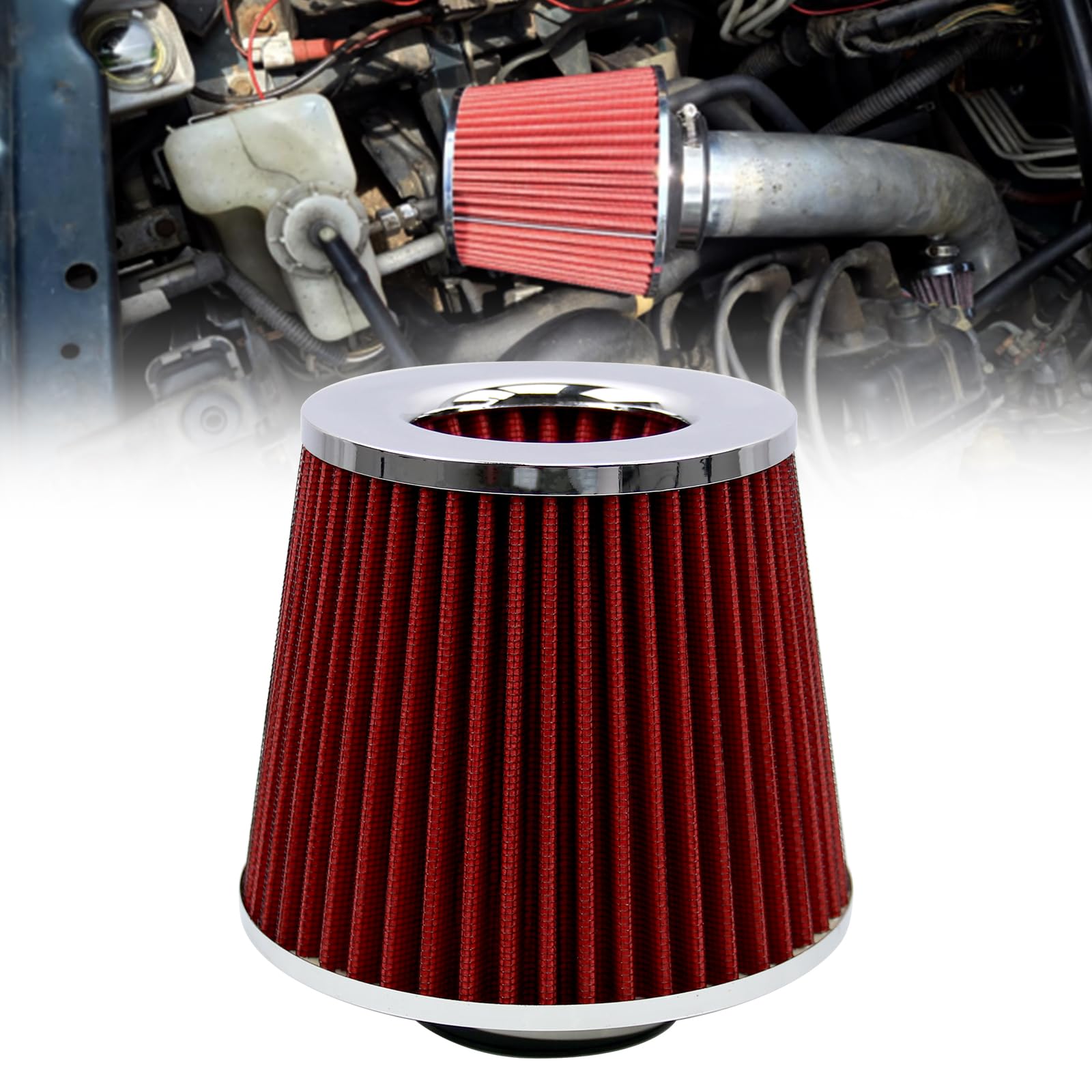 Photo 1 of Frtcaty 63mm 2.5" High Flow Round Tapered Cone Cool Air Filter Cleaner with Top Filter Design Short 153mm tall