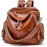 Leather Backpack Purses for Women Shoulder Bags Multipurpose Ladies Convertible Rucksack Fashion Satchel Bag with Detachable 