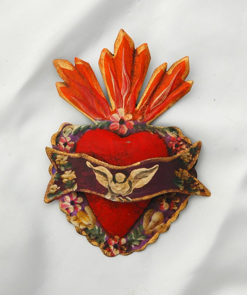 Handcrafted Mexican Hand Painted Tin Heart, 5 Inches