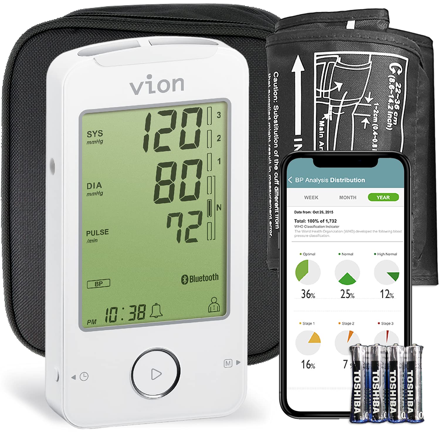 Bluetooth Blood Pressure Monitor, VION BX805 Upper Arm BP Machine for Home Use with ECG Function, Memory LCD Display, 2 Users with 128 Records, Detects Atrial Fibrillation, Hypertension, Free APP