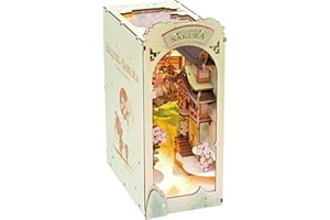 Rowood Book Nook Kits for Adults,3D Wooden Puzzle Bookend,Bookshelf Decor Insert Alley,DIY Miniature Booknook Model Craft Kits for Adults,Gifts with LED on Birthday Christmas(Falling Sakura)