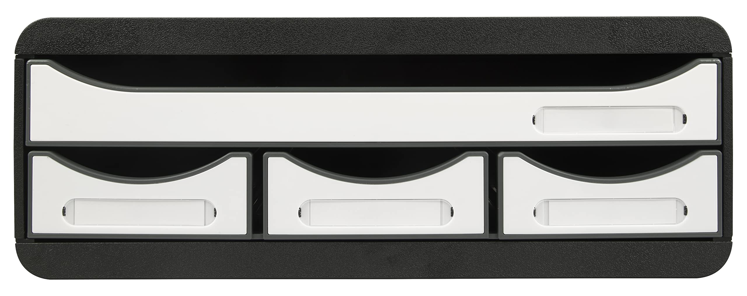 Exacompta - Ref 3197213D - Toolbox Mini 4 Drawer Set - Suitable for A4+ Documents, Stackable, Enter Documents Without Opening, Safety Stop on Drawers - Glossy Black