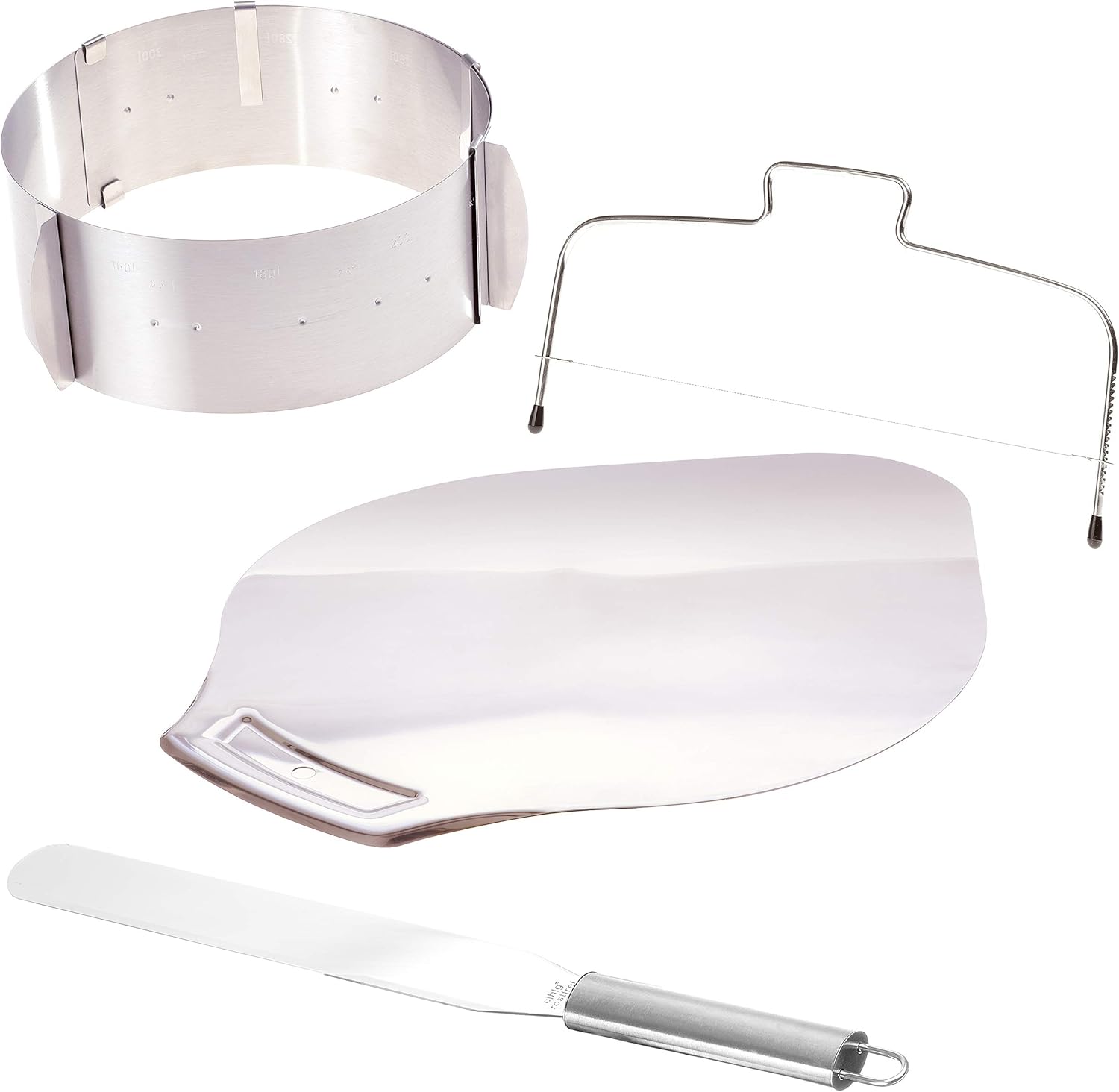 Backset – Tortenring Tortenschneider Konditorenmesser Tortenheber – Für die Zubereitung kleiner und großer, perfekter Kuchen und Torten - Edelstahl 4teilig