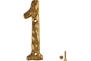 HILAZA House Number 1 for Outside, 5.5 Inch Cast Iron Metal Home House Address Numbers, Golden