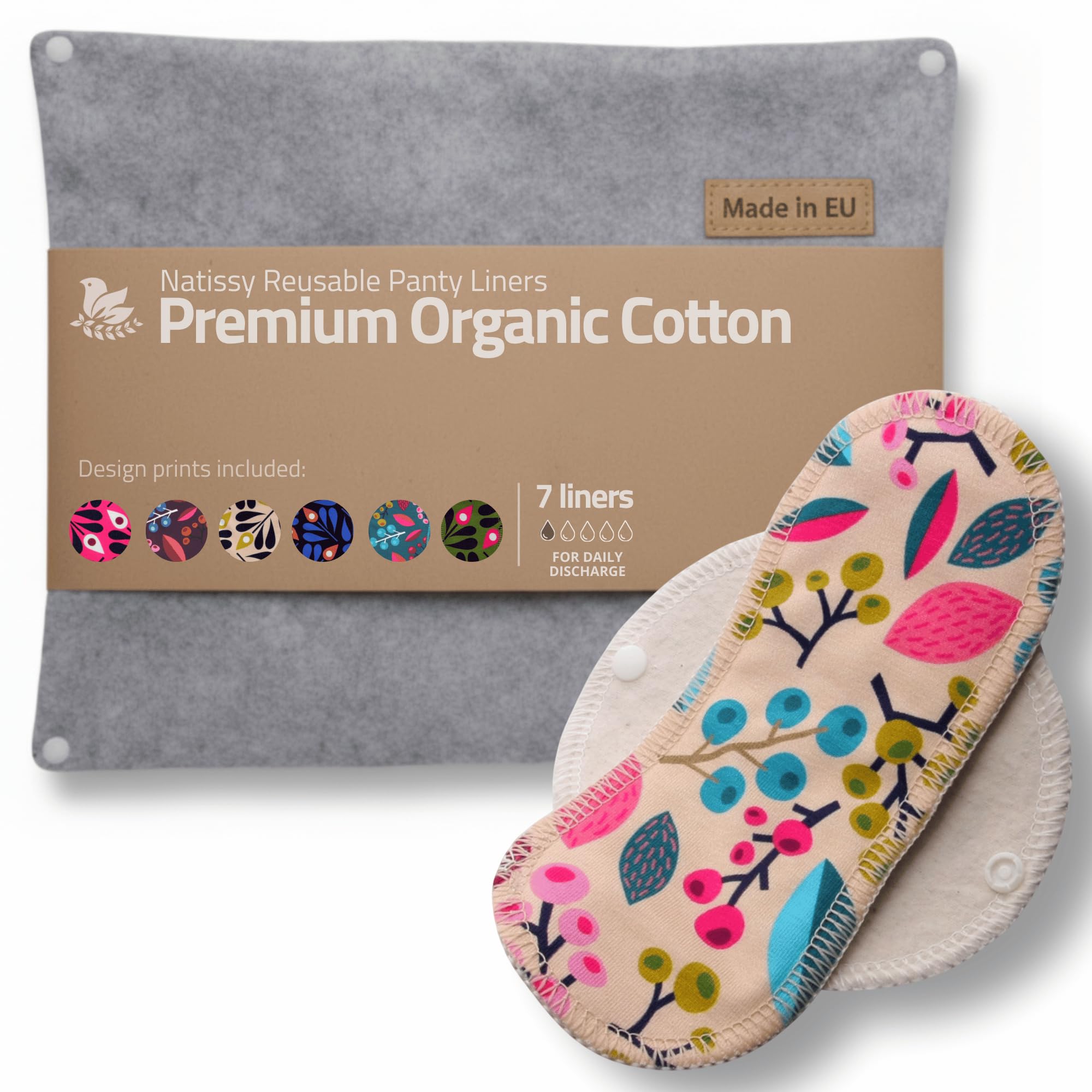 Made in EU - Ultra-Soft Reusable Panty Liners (Small, 7-Pack) – High-Temp Washable Cloth Panty Liners for Women & Teens – Breathable Organic Cotton Keeps You Fresh & Dry for Vaginal Daily Discharge