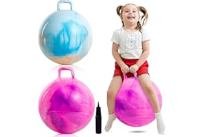 Upper Rider 2 Pcs 18 Inch Hopper Ball for Kids 3-8, Bouncy Balls with Handle for Toddlers, Inflatable Hippity Hop Jumping Balls, Sit On Hopping Toys with Pump for Girls Boys, Blue Pink