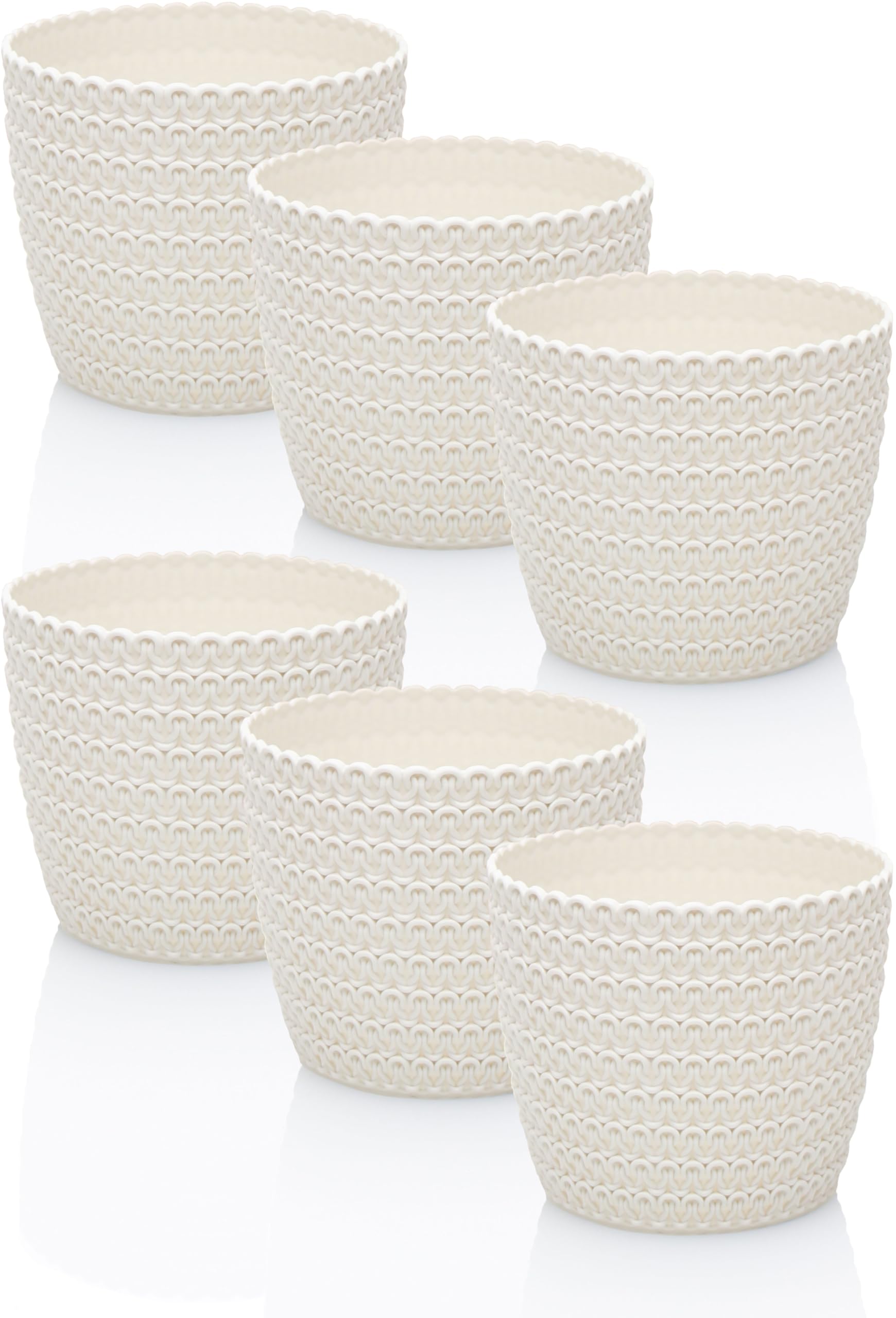 idea-station RIBA Flower Pot Set 6 x 11 cm - Cream/White - Shatterproof Plastic Flower Pots for a Wide Range of Plants, Flowers - Matte Planters for Indoor and Outdoor Use