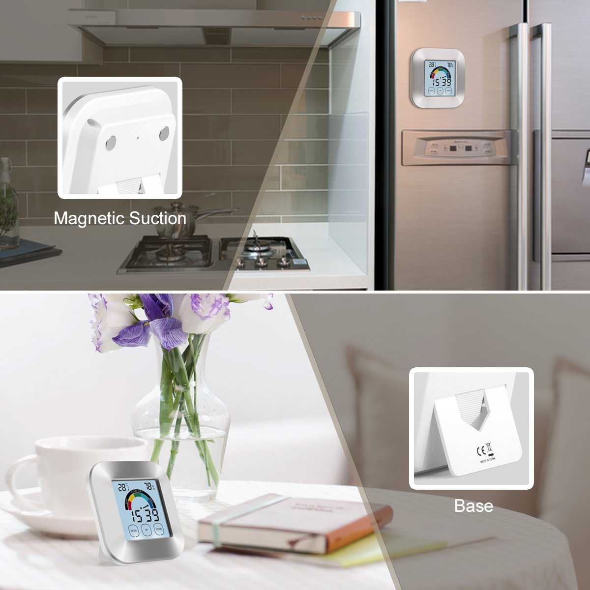 Indoor Hygrometer Thermometer,Digital Humidity Monitor with Temperature Gauge & Touch Screen Backlight Timer Electronic Alarm,Multifunctional Weather Station Monitor Sensor Room Thermometer for Home