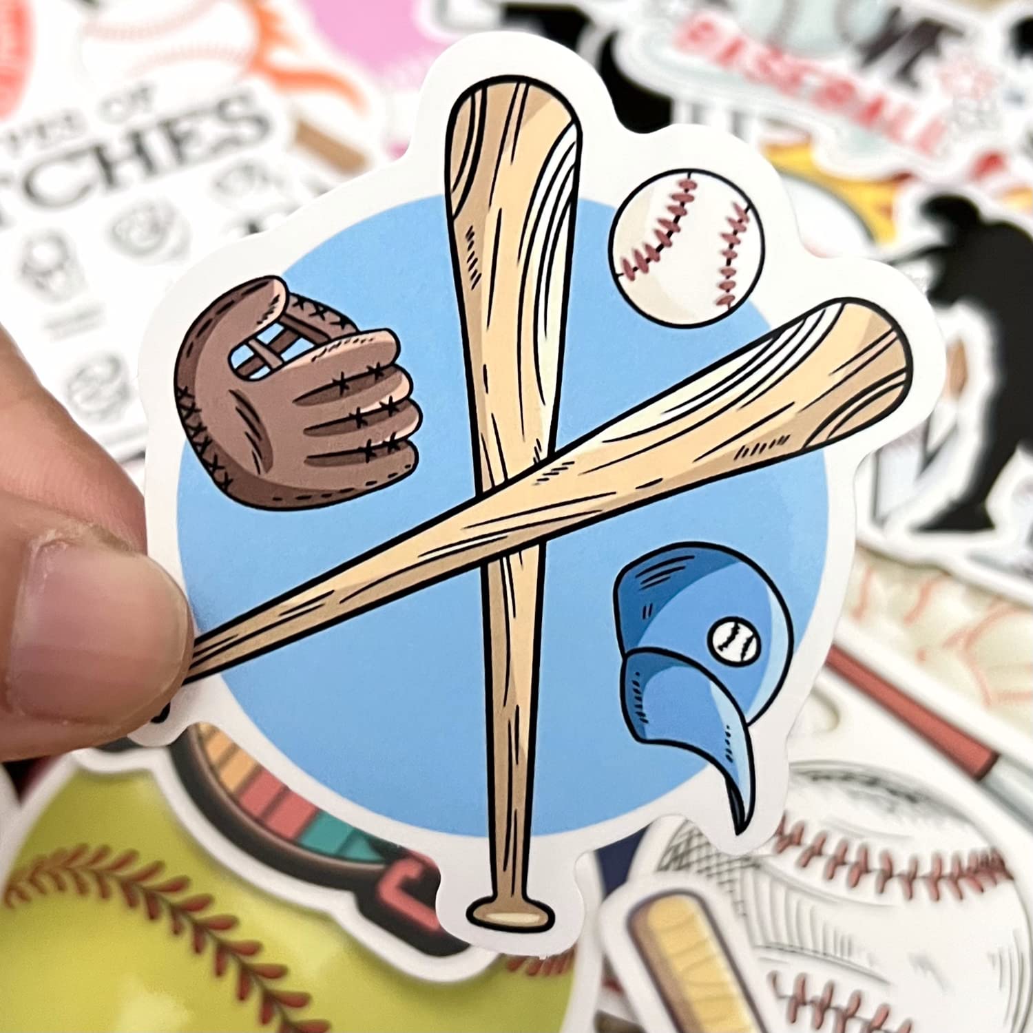 AOWDIAO 50 Pcs Baseball Stickers – Waterproof Vinyl Decals for Water Bottles, Laptops – Baseball Party Favors and Gifts for Kids & Teens