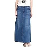 chouyatou Women's Casual Stretch Waist Washed Denim A-line Maxi Skirt