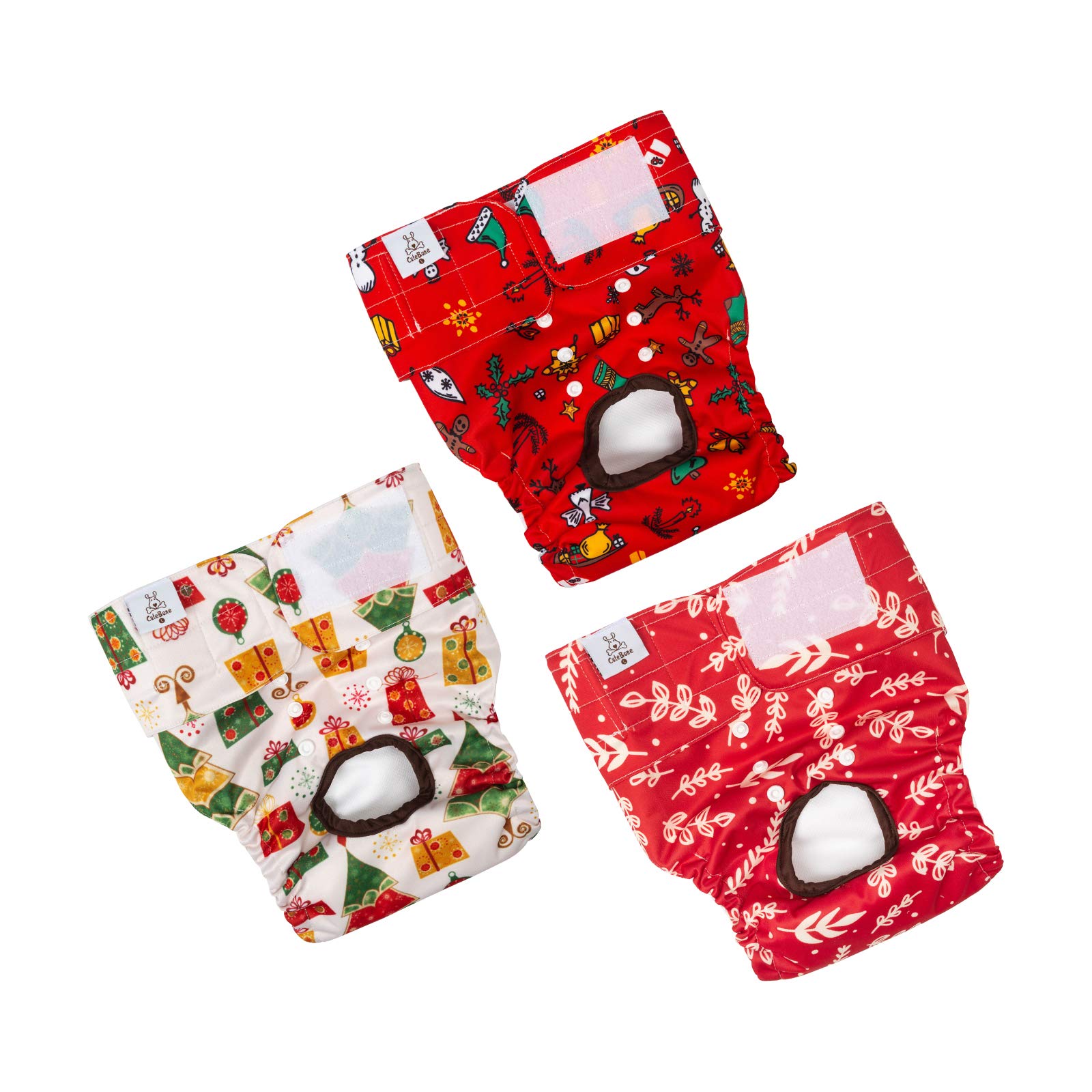 Photo 1 of CuteBone Christmas Dog Diapers Female Washable Small Medium Large 3 Pack Reusable Doggie Diapers Puppy Period Pants for Doggy Heat Cycle Peeing D34XL