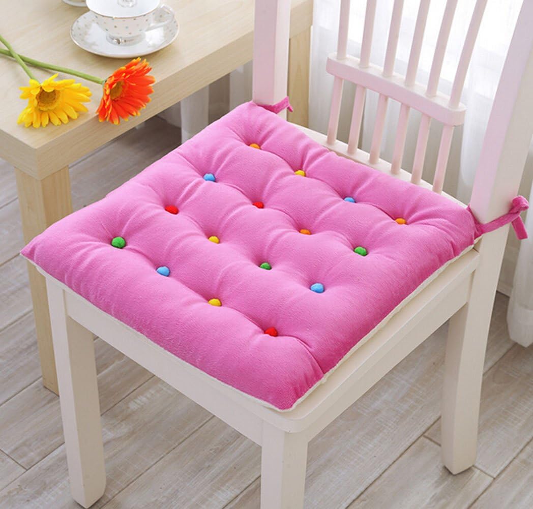 Plush Dot Seat Cushions Office Chair Pads with Corner Ties (pink)