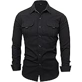 Men's Long Sleeve Button Down Classic Denim Woven Shirt