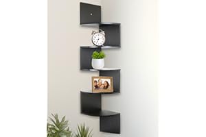 Greenco Corner Shelf, 5 Tier Shelves for Wall Storage, Easy-to-Assemble Floating Wall Mount Shelves for Offices, Bedrooms, Bathrooms, Kitchens, Living Rooms and Dorm Rooms, Espresso Finish