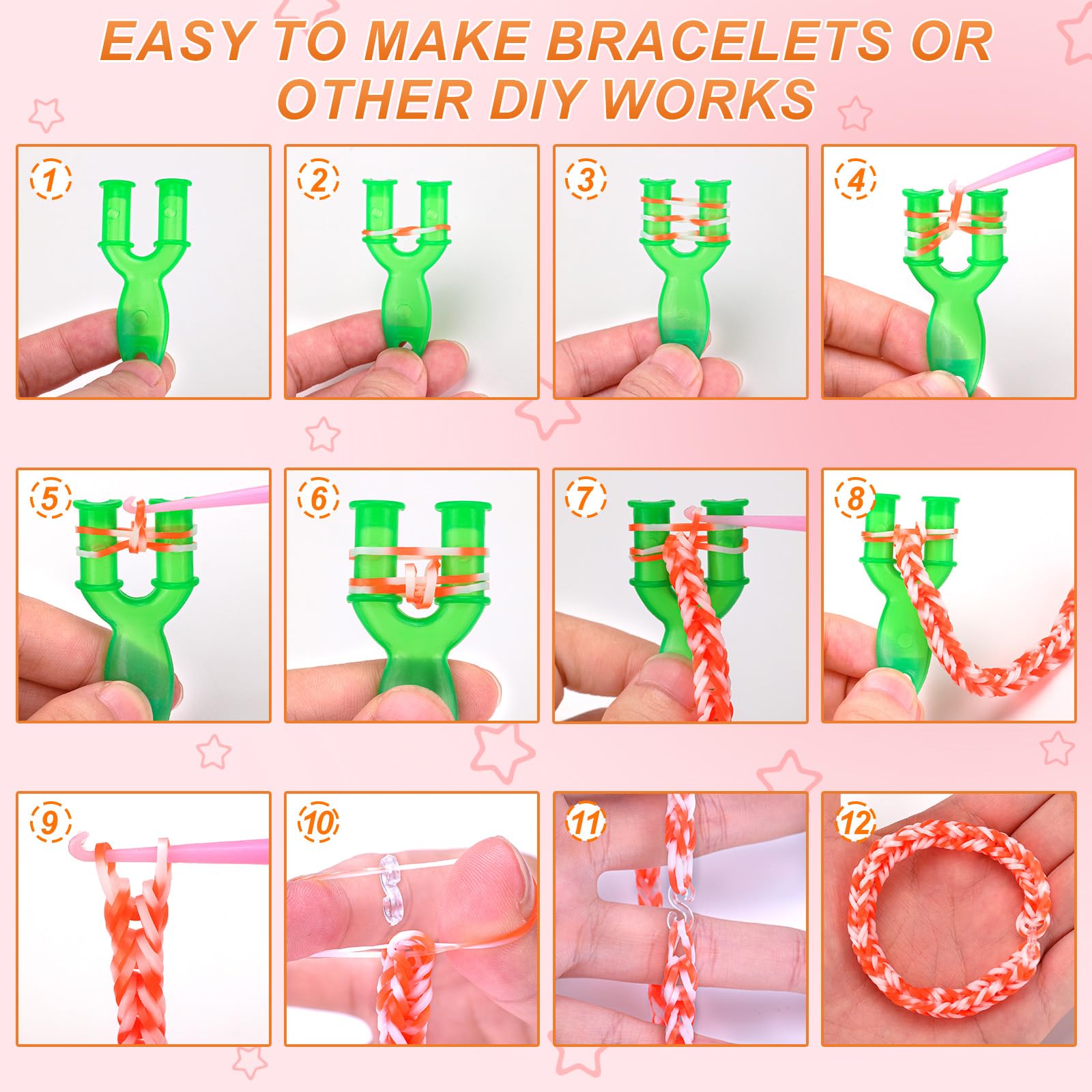 XKDOUS 24 Colors Rubber Band Bracelet Kit, Rubberband Bracelet Making Kit for Kids Ages 6+