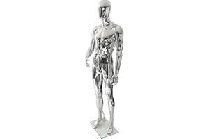 HUZJIEHUI 72 in Silvery Male Mannequin Dress Form Display - Manikin Torso Stand Realistic Full Body Mannequin for Retail Clothing Shops