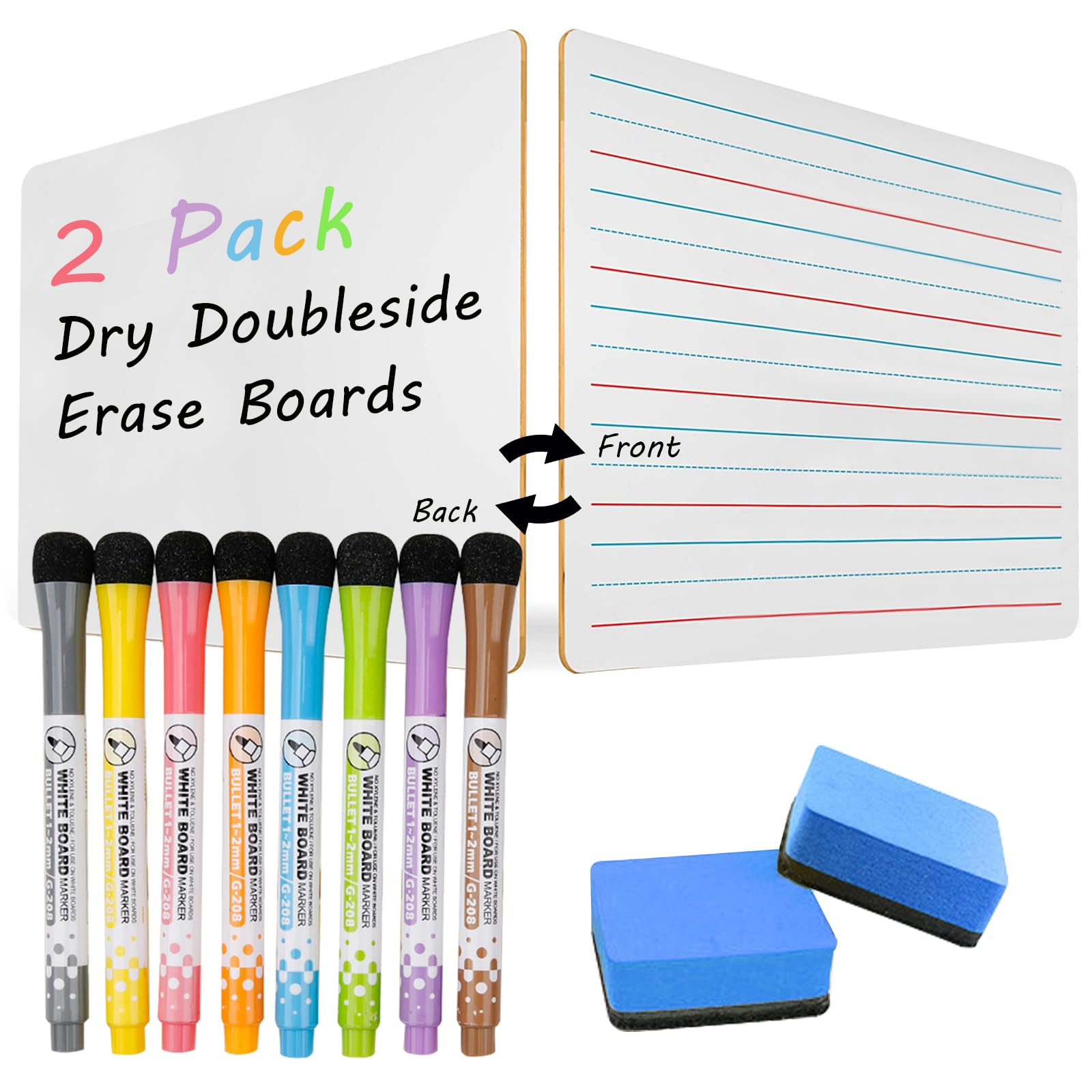 Photo 1 of 2 Pack 9"x12" Dry Erase Boards Mini Whiteboards with Lines for Kids, Double Sided Small Dry Erase Lapboard, for Students, Education Teacher Classroom, Mini Portable Drawing Learning White Boards