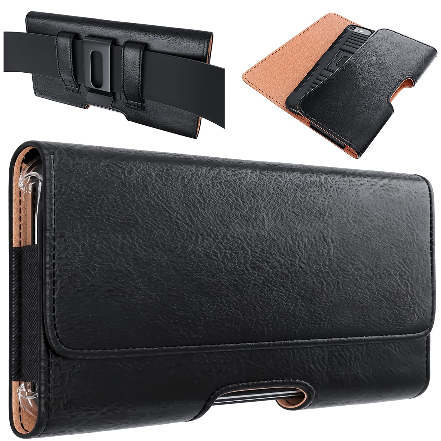 Photo 1 of PiTau Holster for Large iPhone Plus, Pro Max Models 16 15 14 13 12 11 Xs Max, 8 Plus Cell Phone Belt Holder Case with Belt Clip Pouch Cover ID Card Slot (Fits Phone with Case on) Black