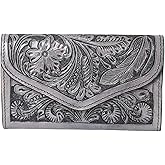 Merbaa Genuine Leather Wallets for Women Cowhide Wallet for Ladies Hand Tooled Western Wallet Purse with Multi Card Pocket Clutch Handbag Slim RFID Blocking Card Slot