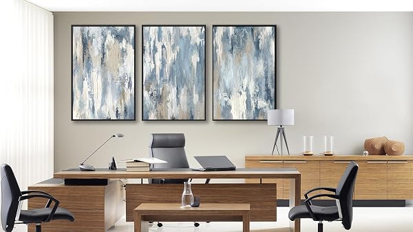 ASDCEUTICALS ABSTRACT FRAMED WALL ART – GREY BLUE LARGE WALL DECOR NEUTRAL BEIGE CANVAS PICTURES RUSTIC RETRO PAINTING PRINTS FOR LIVING ROOM BEDROOM BATHROOM KITCHEN OFFICE 20″ X 28″ X 3 PCS