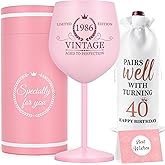 Lifecapido 40th Birthday Gifts Women, Vintage 1986 Stainless Steel Wine Glass with Wine Bag and Card, 40th Birthday Decorations for Women, 40 Year Old Birthday Gifts for Mom Aunt Sister Friends Wife