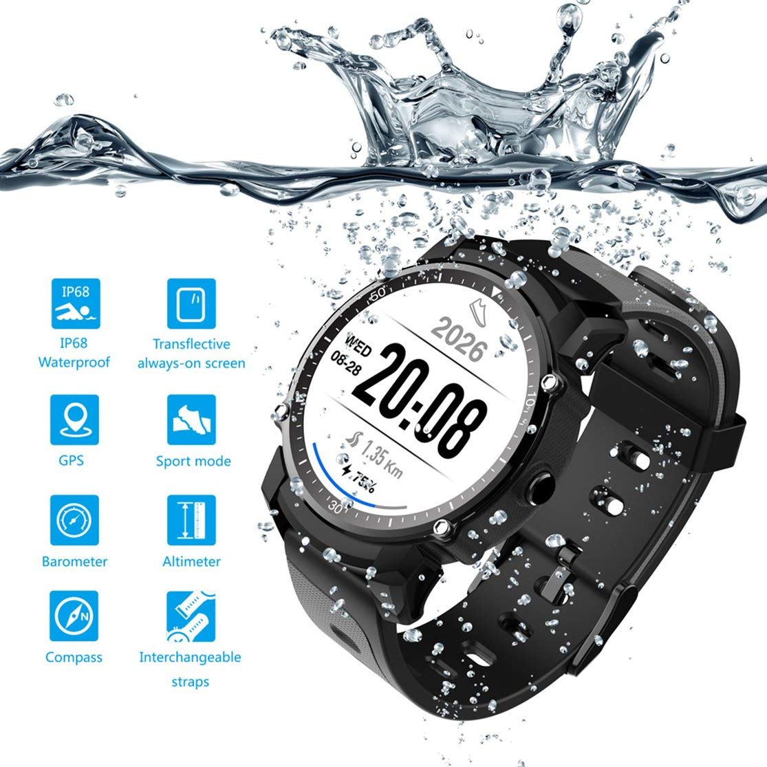 Amazon.com: Bunner FS08 IP68 Waterproof Sports Smartwatch ...
